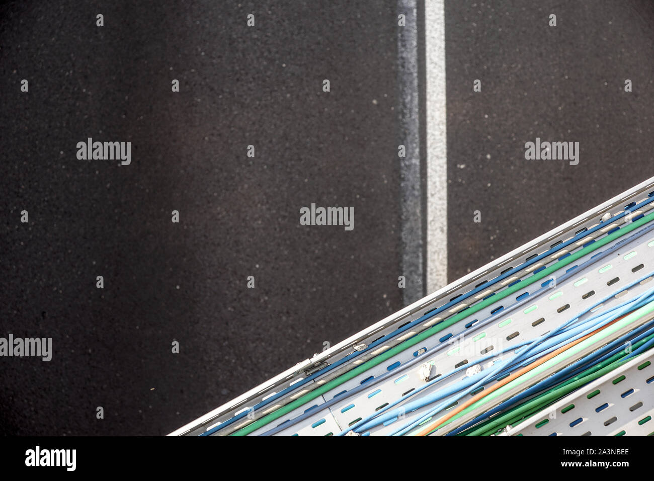 electric metal channel .electric cables inside the cable duct in an