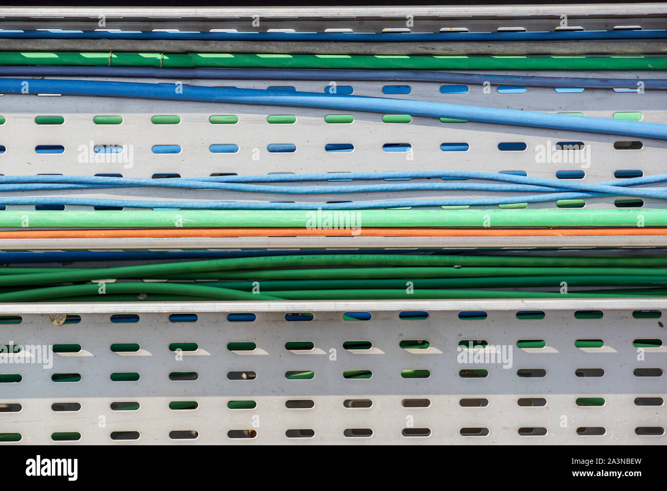 electric metal channel .electric cables inside the cable duct in an