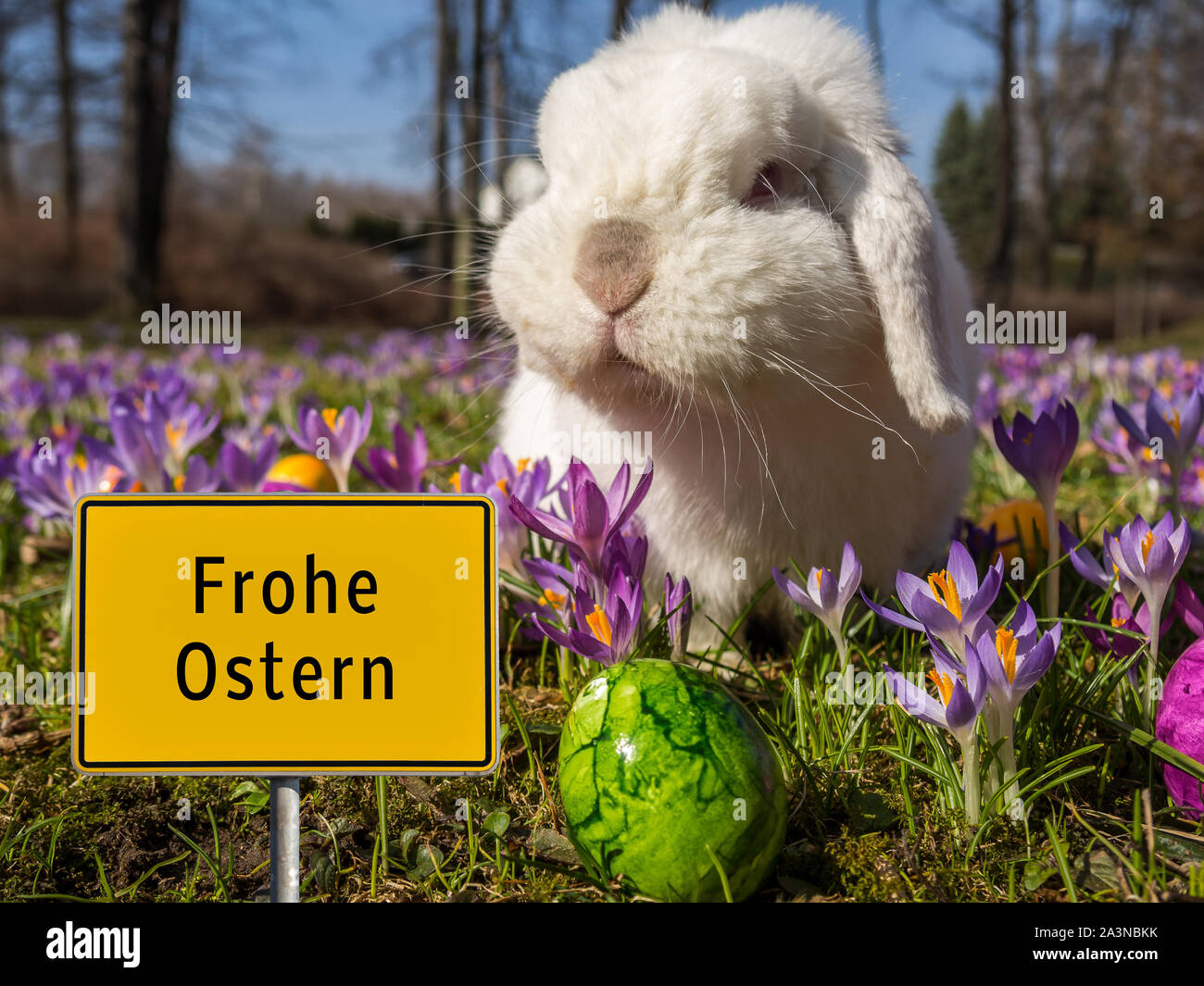 Place name sign Happy Easter Stock Photo