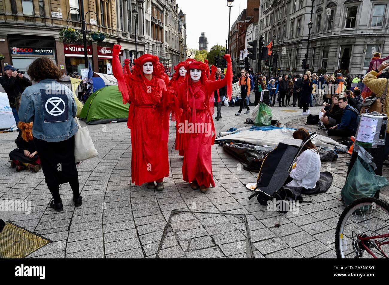 Red Brigade Performance Group, Extinction Rebellion Protest, Day Three, Trafalgar Square, London. UK Stock Photo