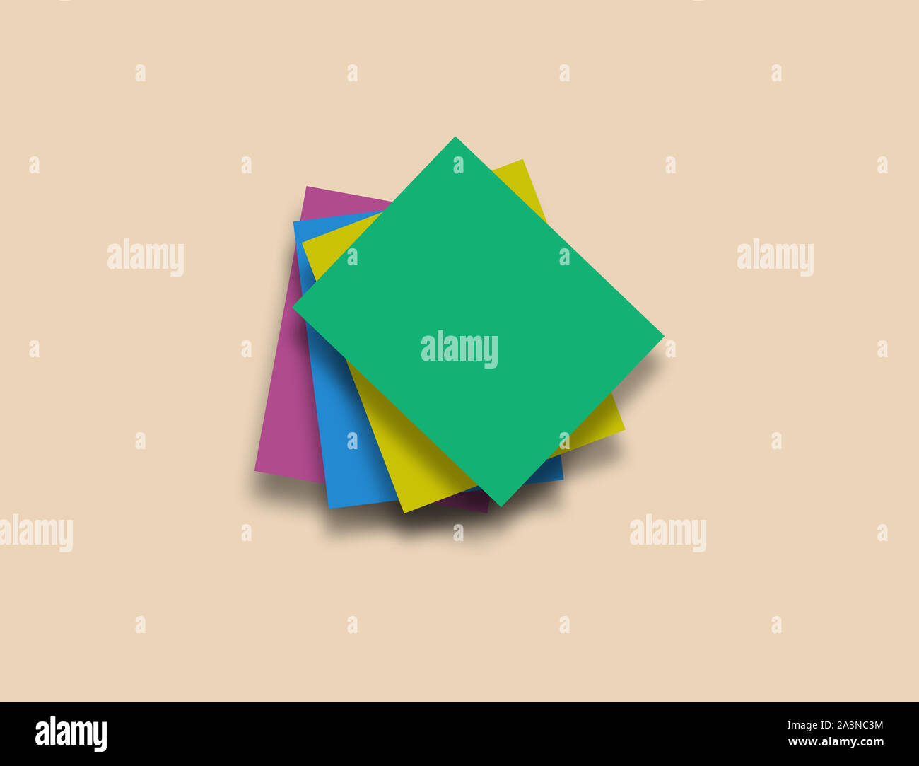 Colorful paper notes on beige background with clean space for text ...