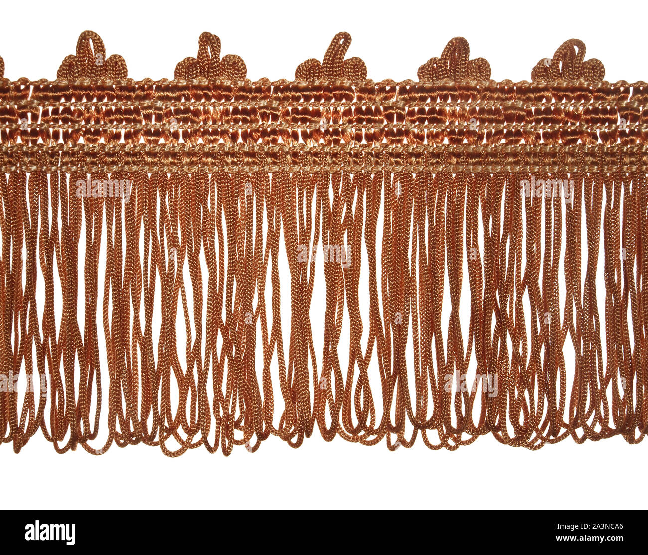 Fringe woven from a thin cord isolated on a white background. Finishing ...