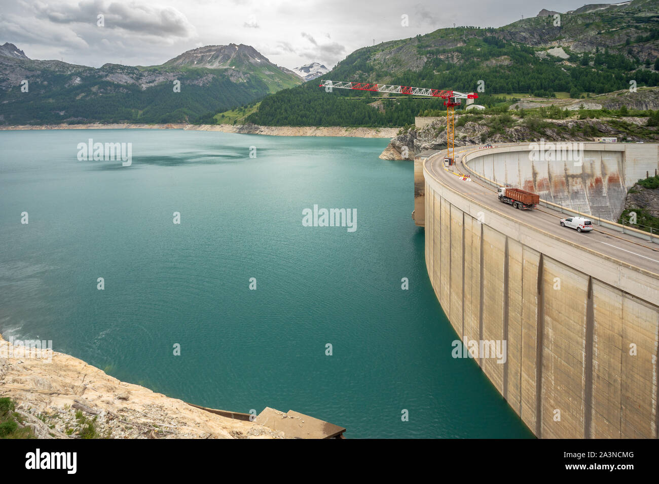 The Tignes Dam, Tignes barrage, Chevril Dam one of the tallest dam in Europe Stock Photo