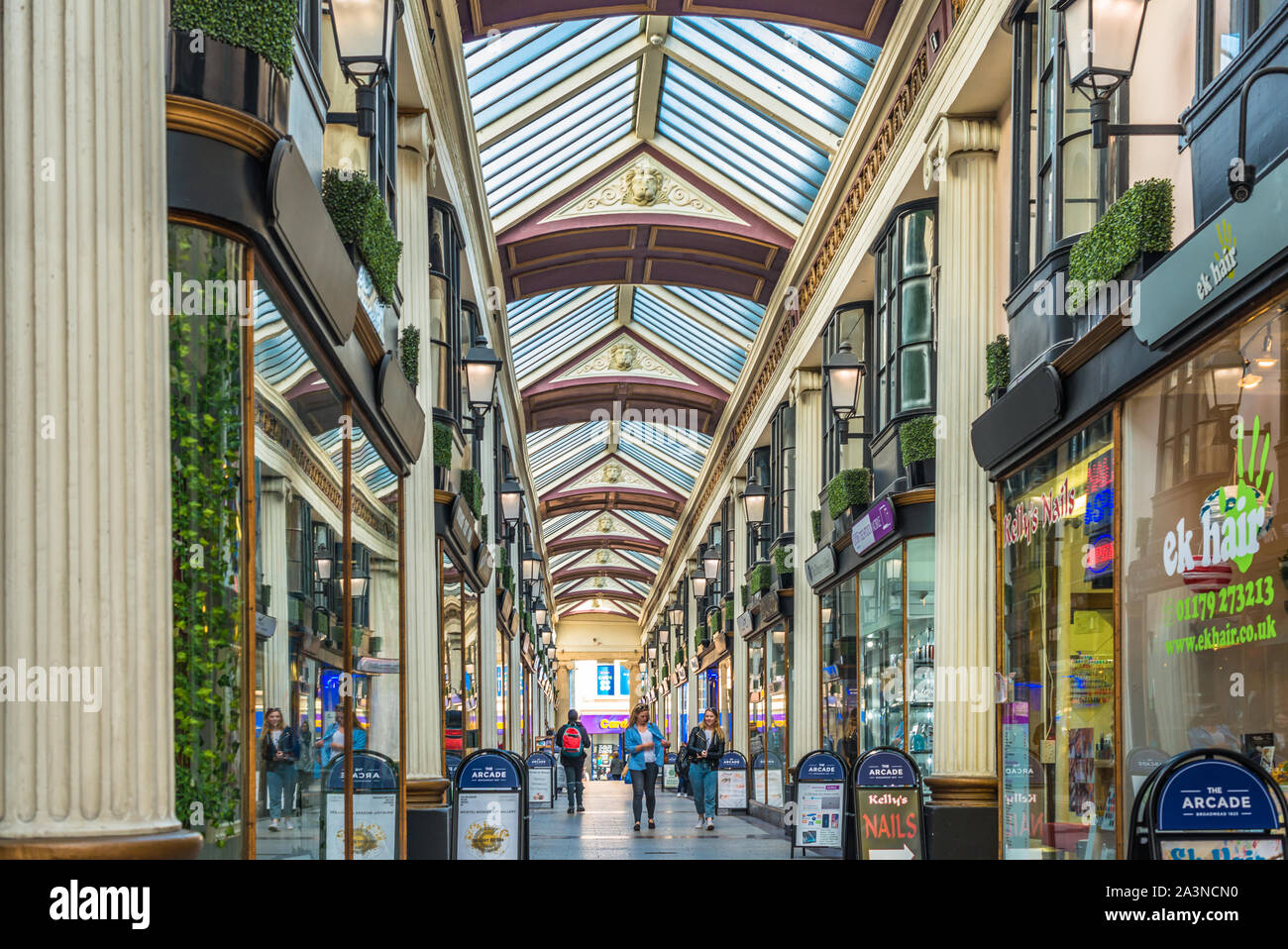 The Arcade - retail shopping precinct in Broadmead, central Bristol, UK. Stock Photo