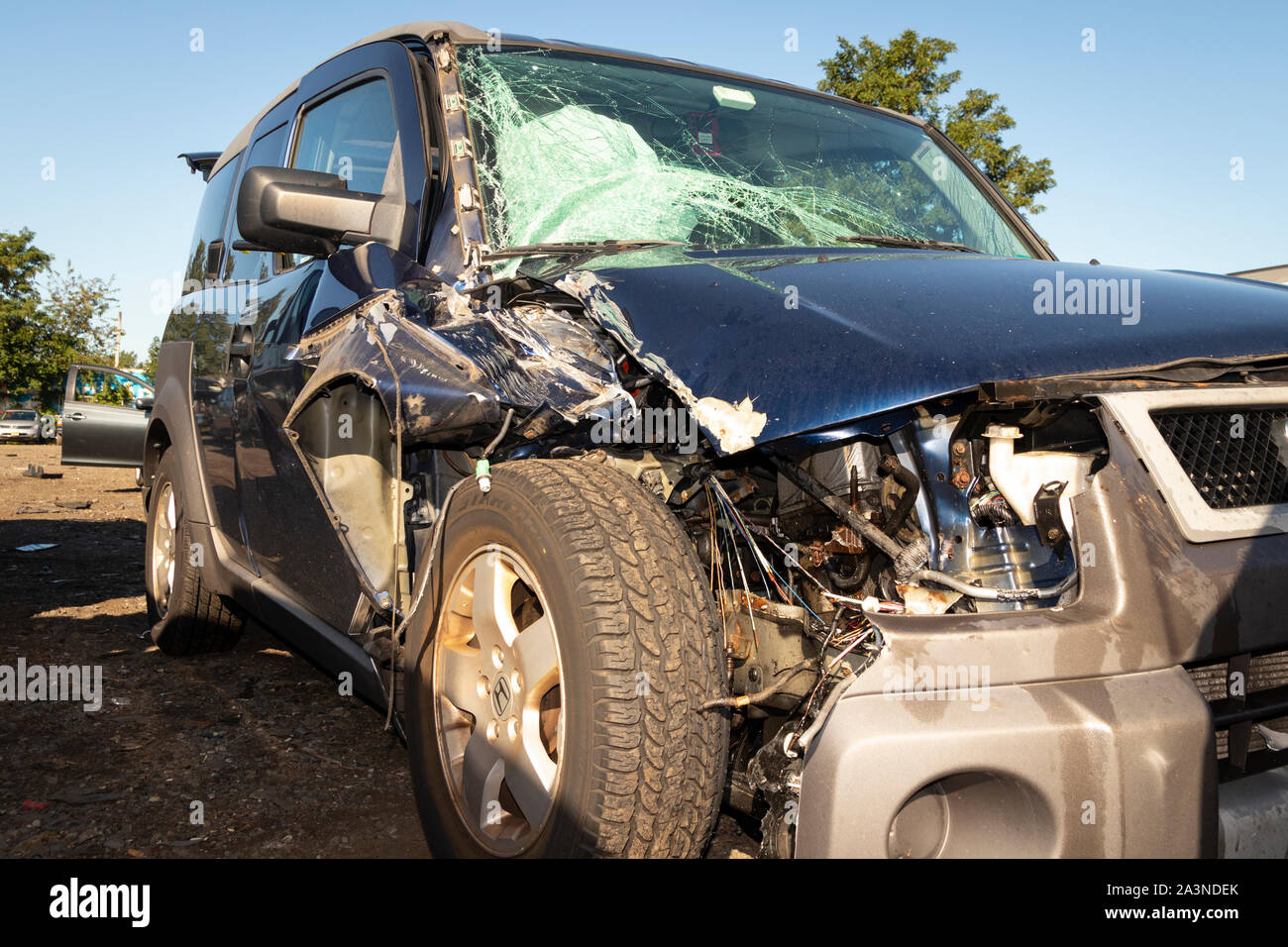 Total loss car after experiencing crash; extensive damage and 