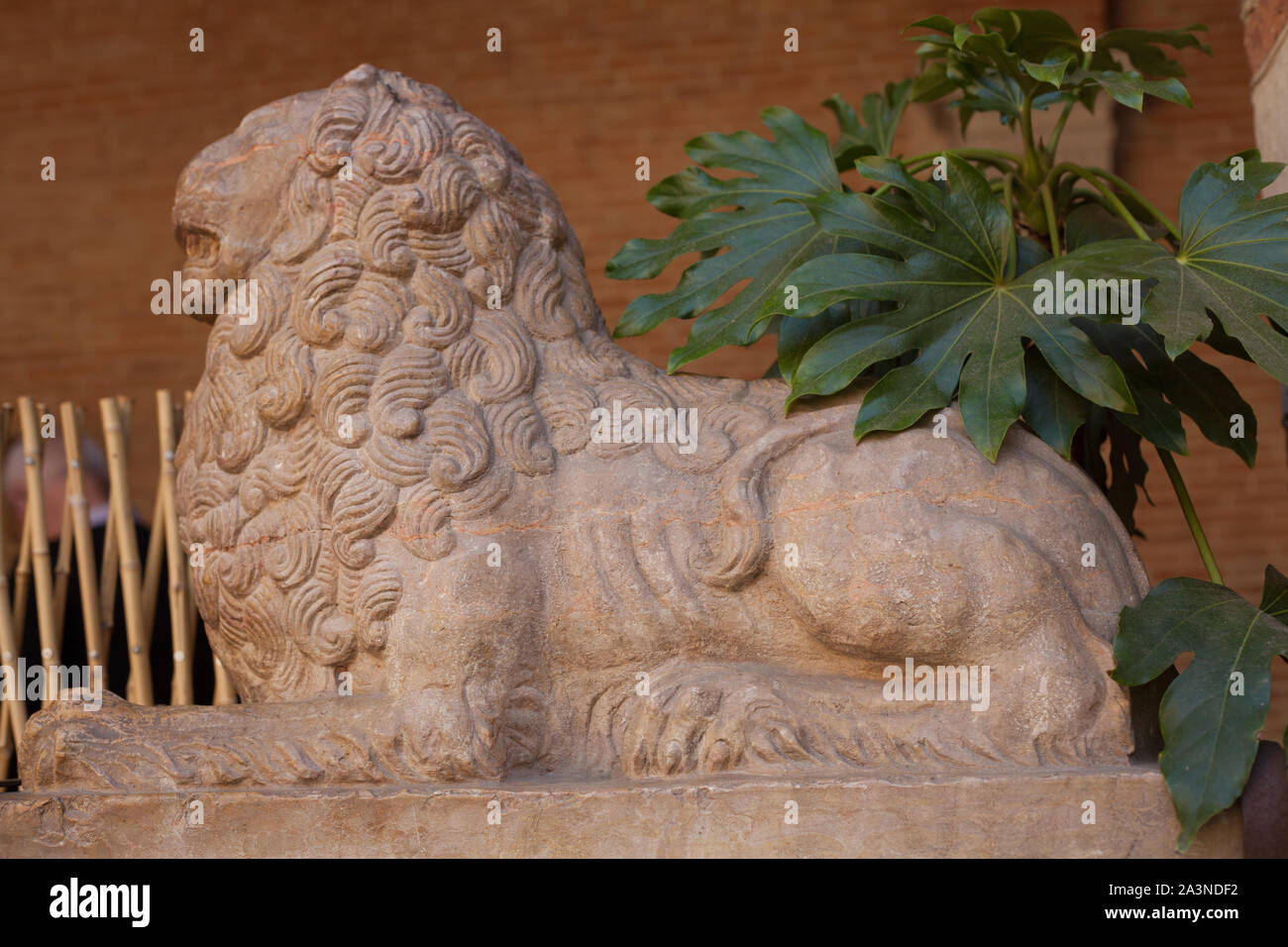 Sculpture of a lion at the entrance of the Bemberg Foundation art gallery housed in the Renaissance Hotel d'Assézat, Toulouse, France Stock Photo