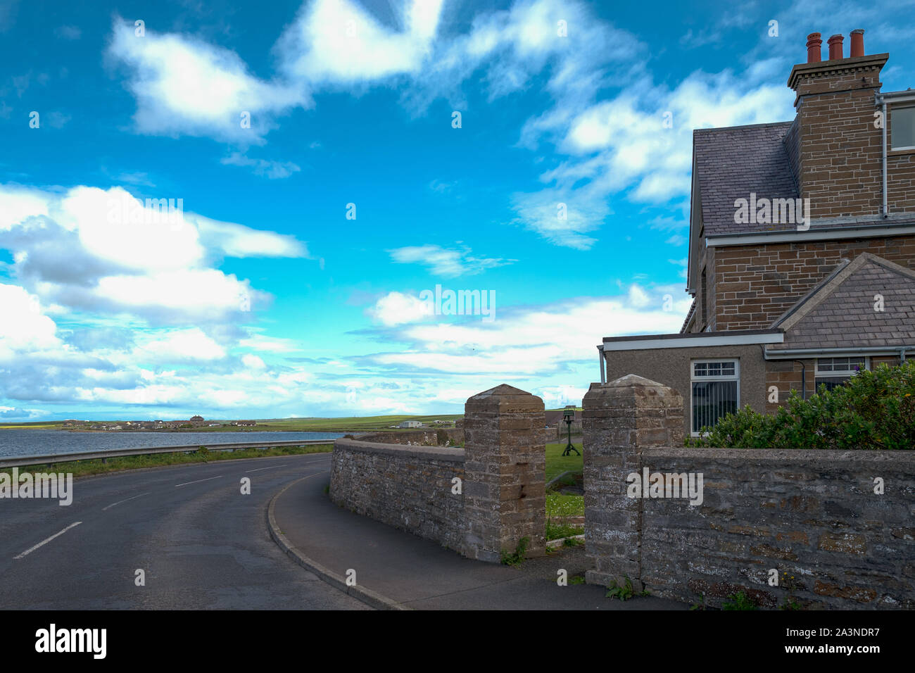 Kirkwall, Orkney, Scoland, the fishermen houses  of Cromwell seafront road Stock Photo