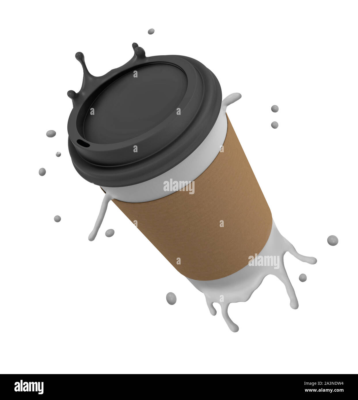 3d rendering of paper coffee cup splashing isolated on white background ...