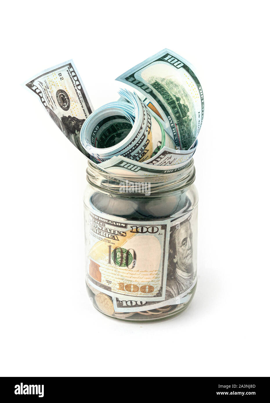 glass banks with coins and currency savings money Stock Photo Alamy