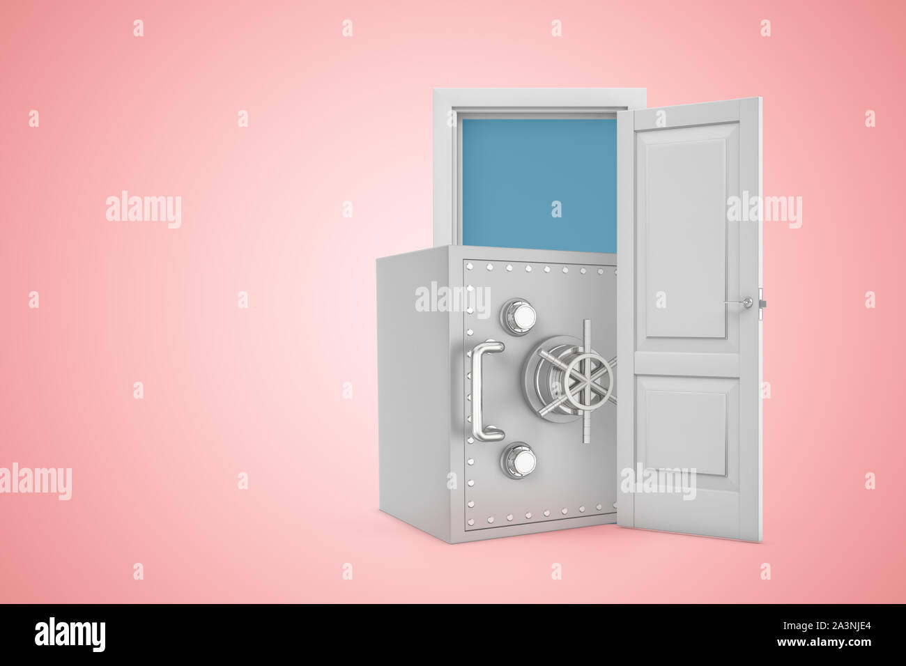 3d Rendering Of Big Metal Money Safe Emerging From Open Door