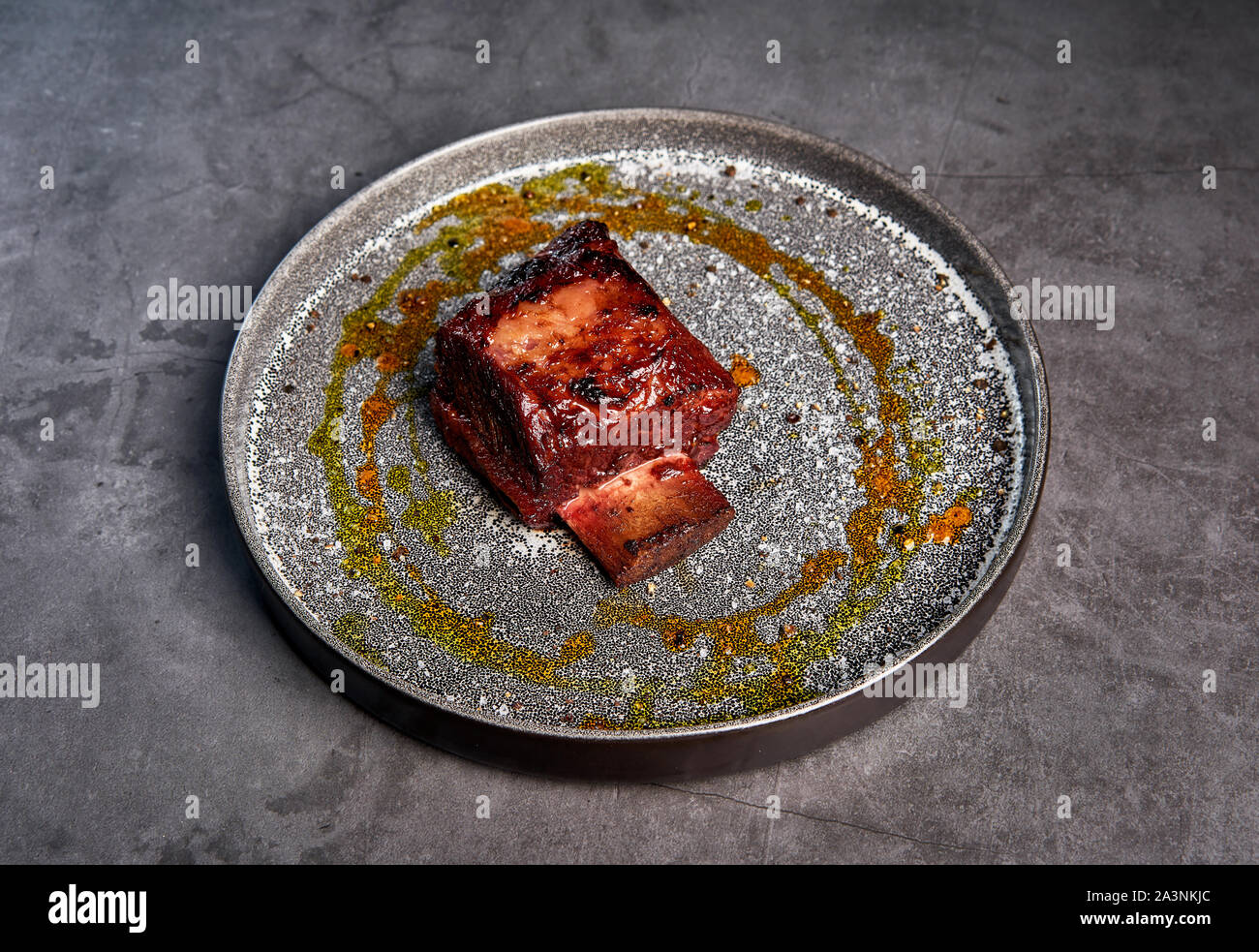 chic meat steak with pepper on a plate Stock Photo