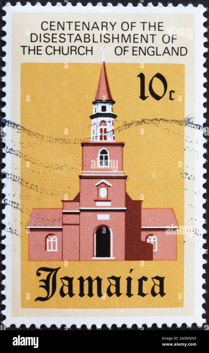 Colonial church on jamaican postage stamp Stock Photo