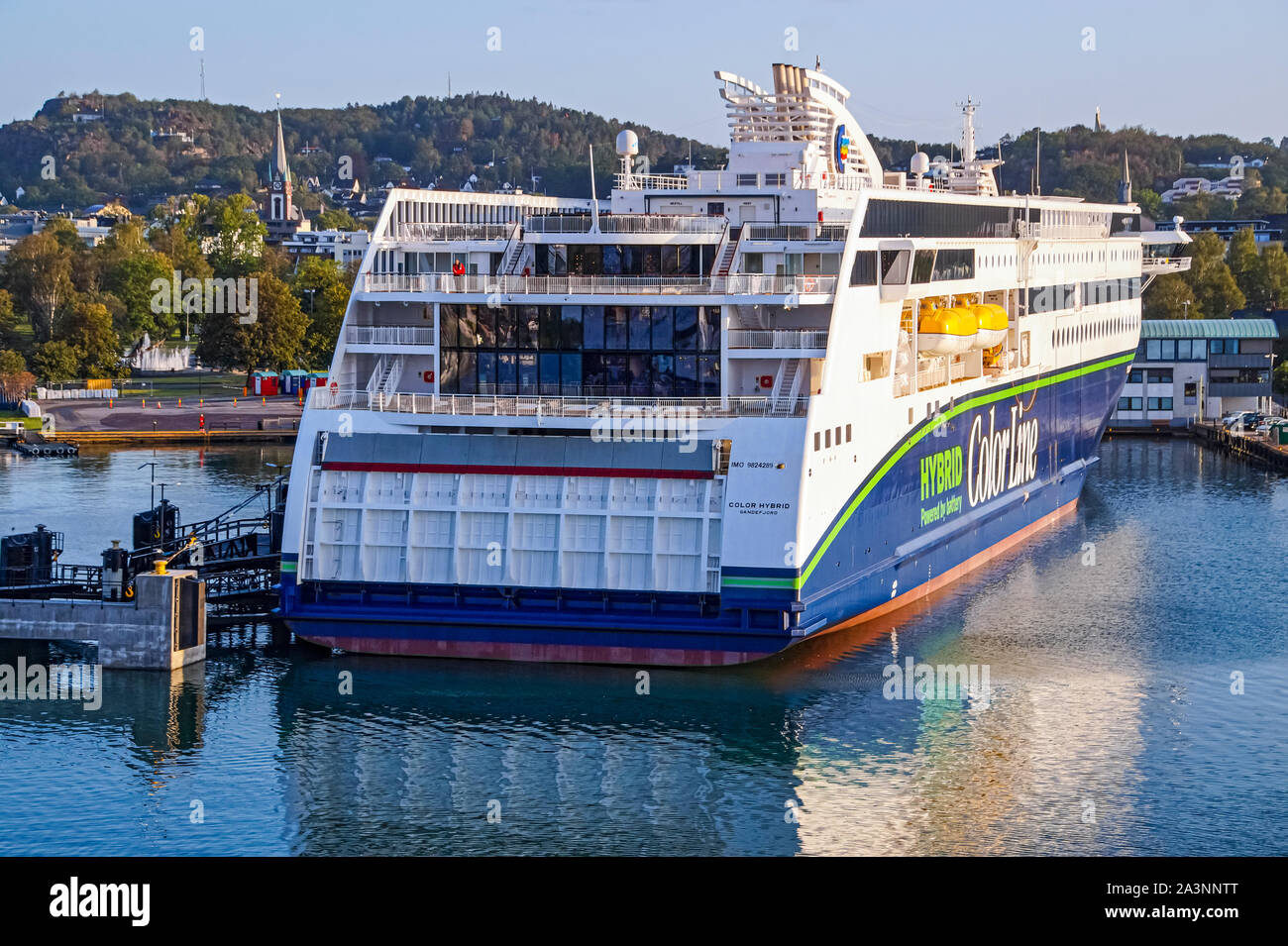 New color line car and passenger ferry Color Hybrid at terminal in harbour of Sandefjord Norway Europe Stock Photo