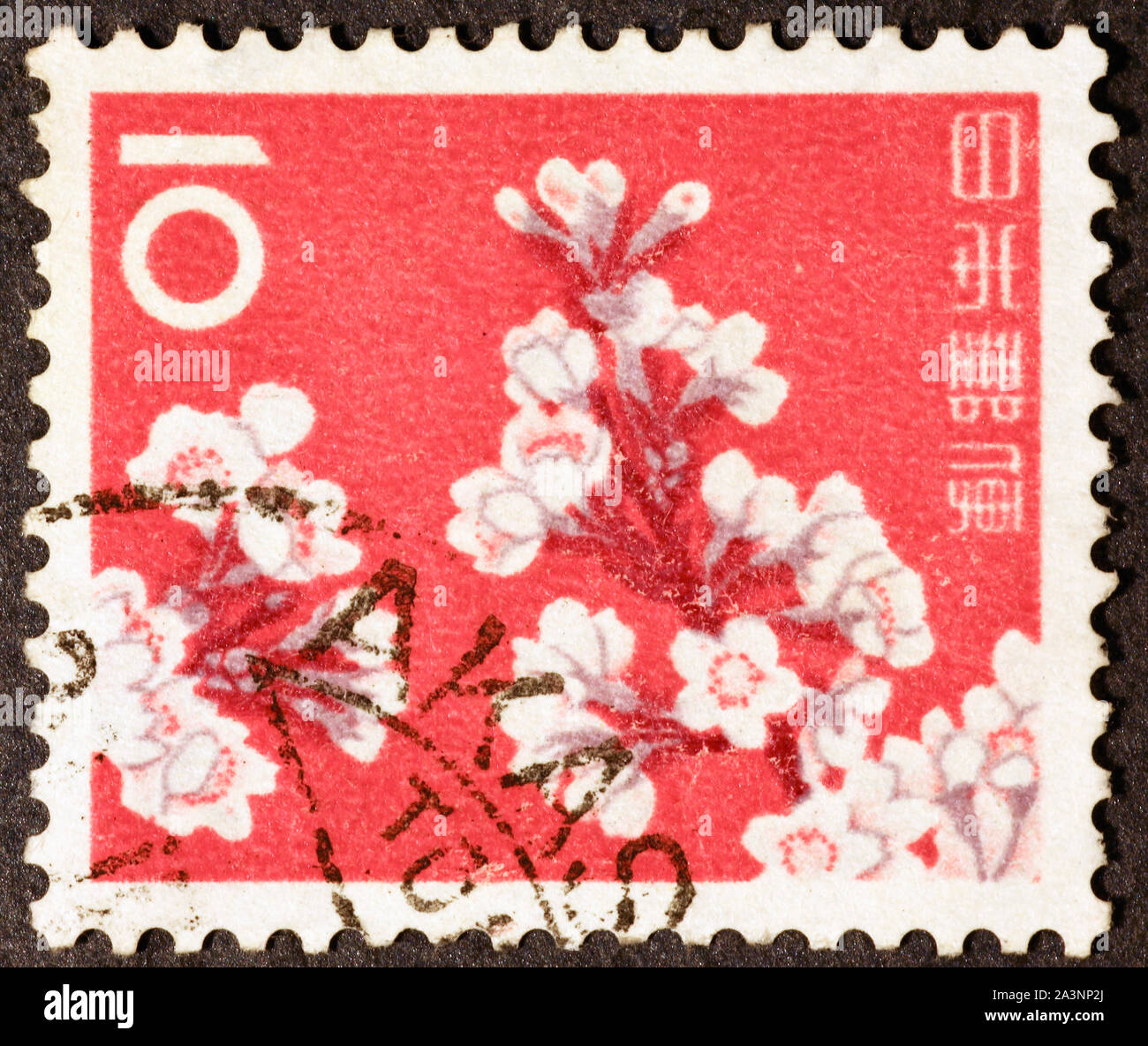 Cherry blossoms on japanese postage stamp Stock Photo Alamy