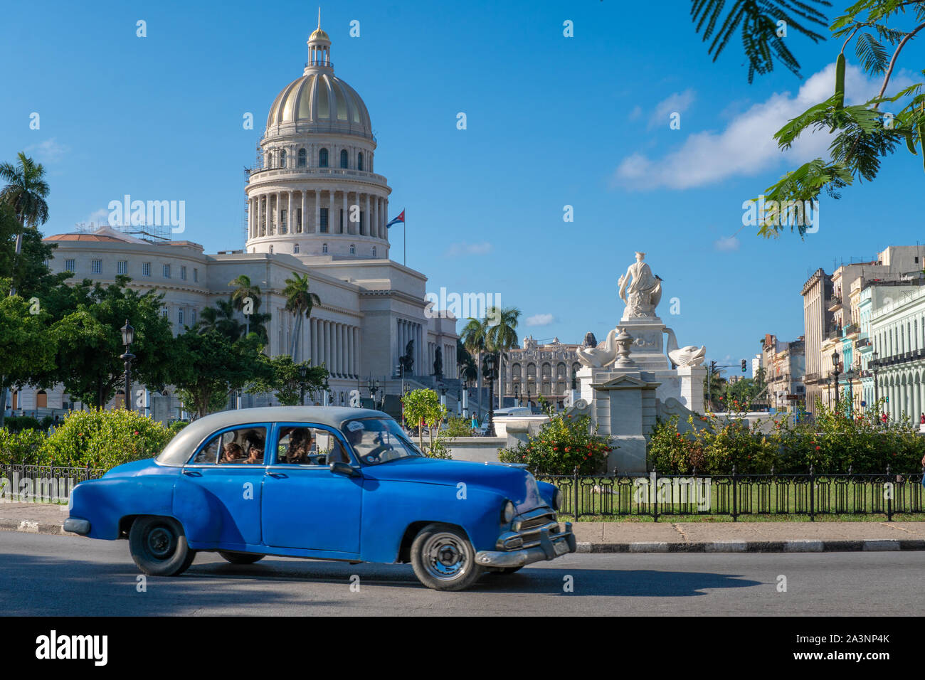 Classic car in front of the Capitol in Havana, Cuba in October 2019 Stock Photo
