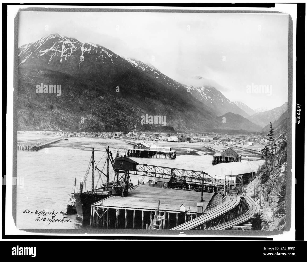 Skagway and A.B. Mountain / Winter & Pond, Juneau, Alaska Stock Photo