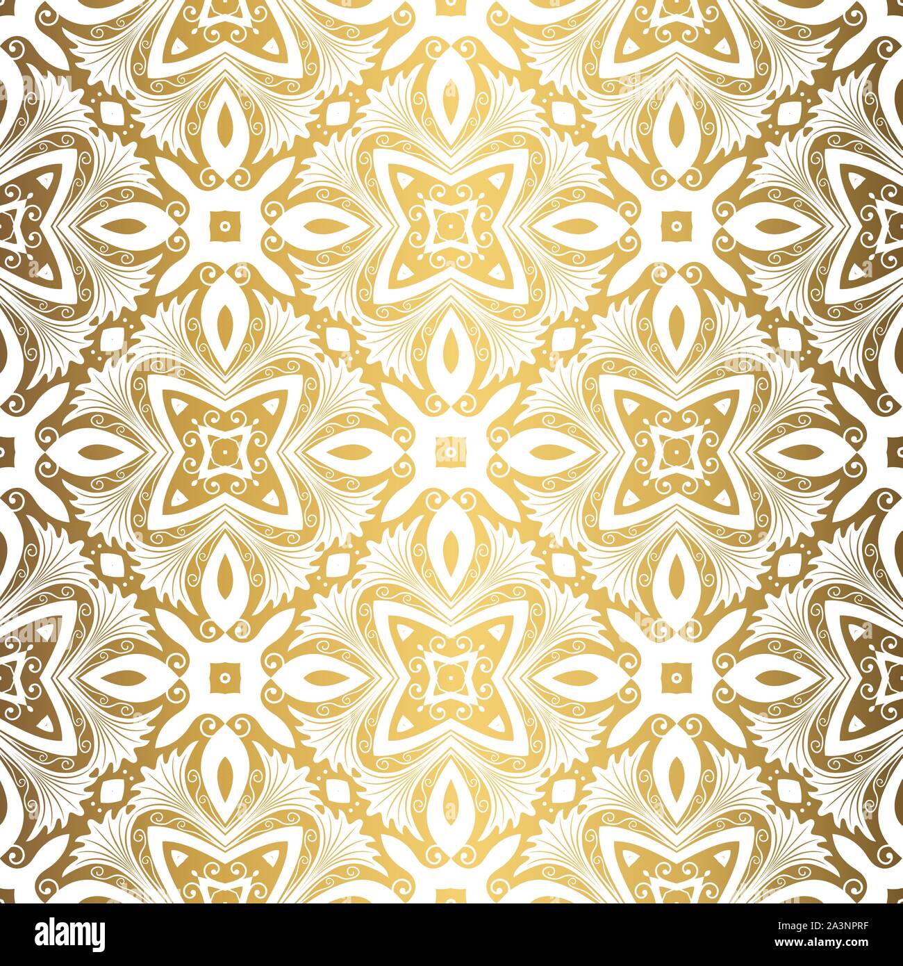 Golden background. Luxury seamless pattern. Elegant weave ornament for wallpaper, fabric, upholstery, bedding, drapery, wedding invitation. Abstract f Stock Vector