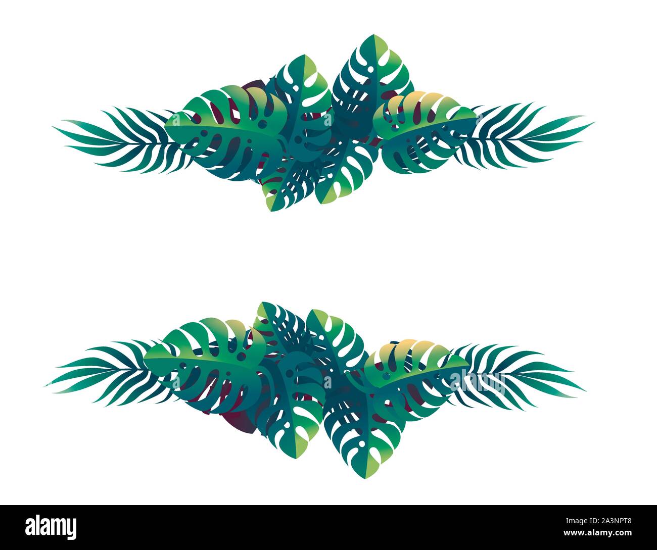 Tropical leaves floral design frame concept flat vector illustration on ...