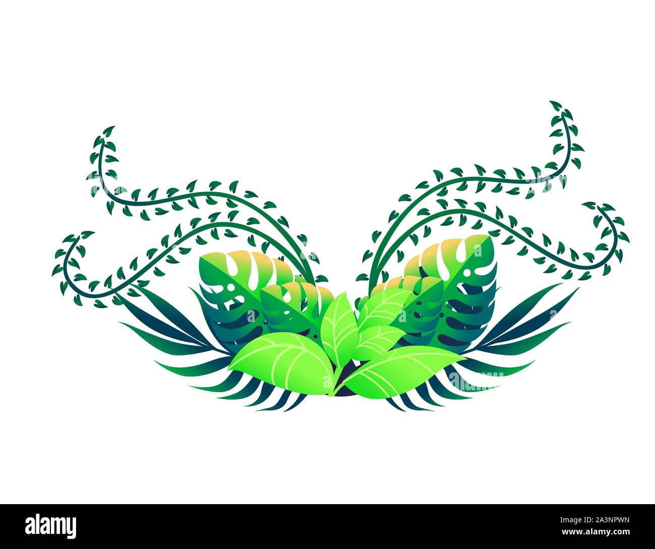 Tropical leaves floral design frame concept flat vector illustration on ...