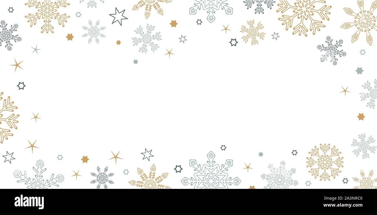 gold and silver christmas snowflake border on white background vector