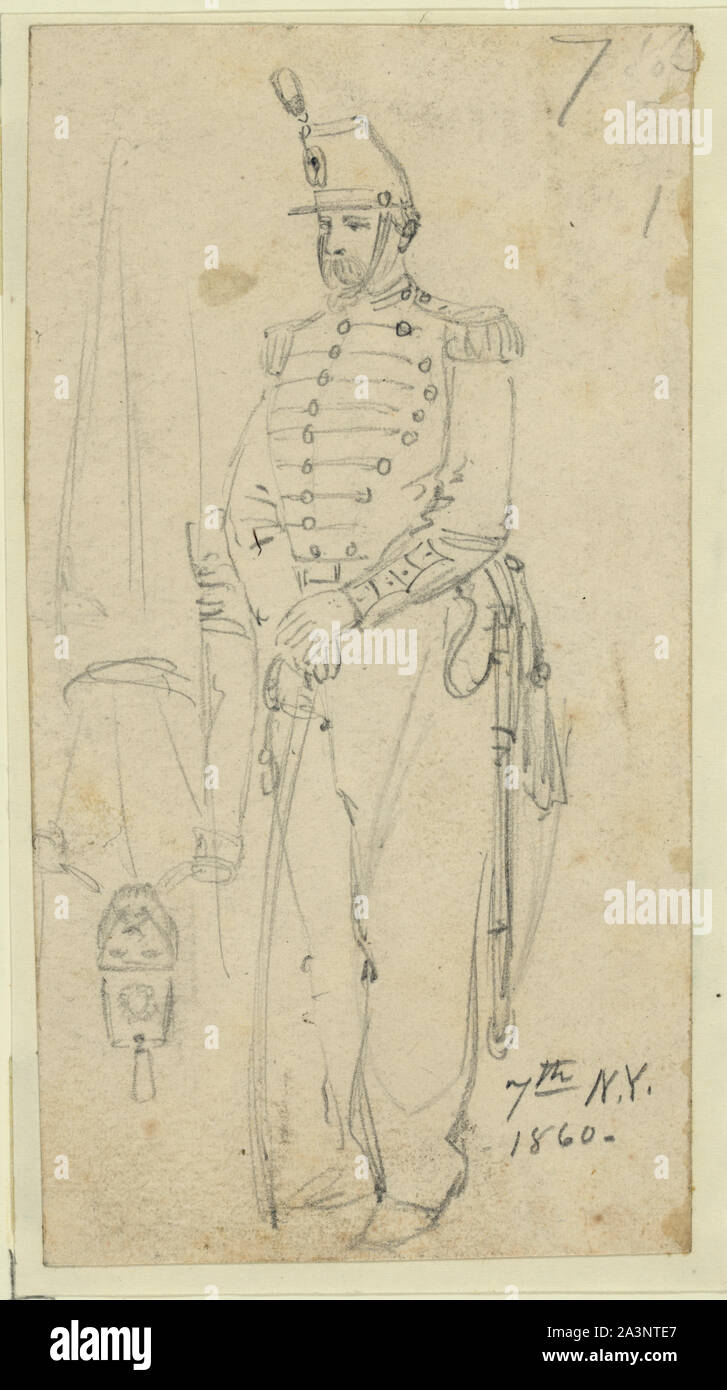 Sketches of soldiers wearing the 7th New York Cavalry regiment uniform Stock Photo