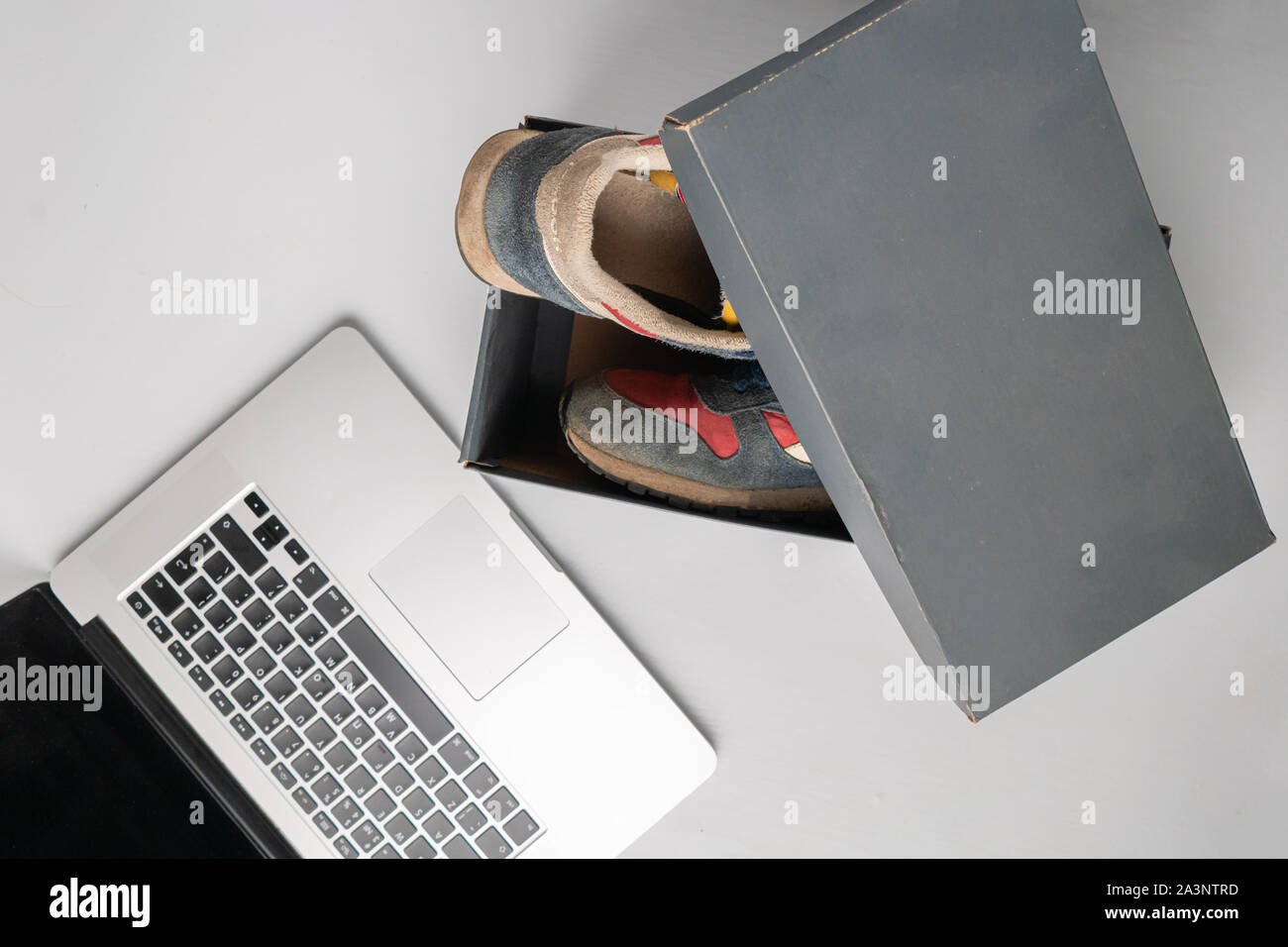 top view of box with new shoes delivery on the tables Stock Photo Alamy