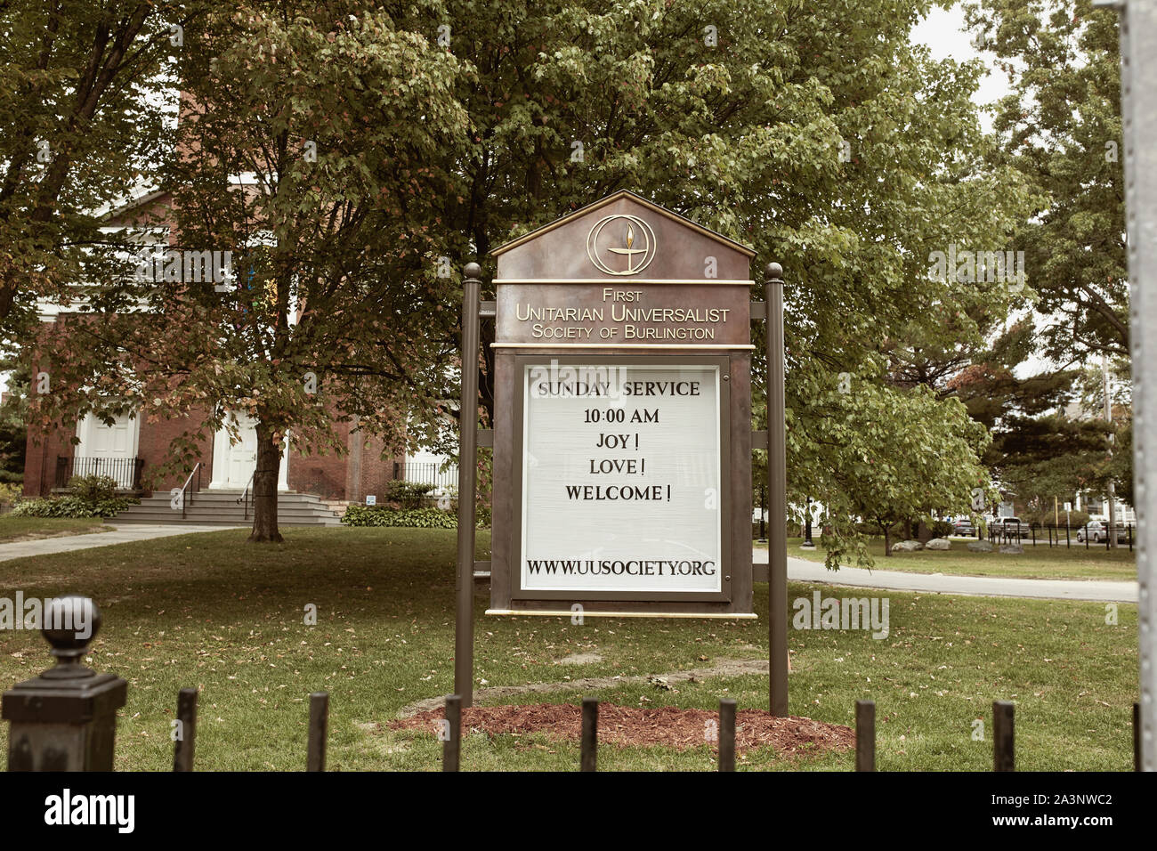 Burlington, Vermont - September 29th, 2019: Sign on lawn of First