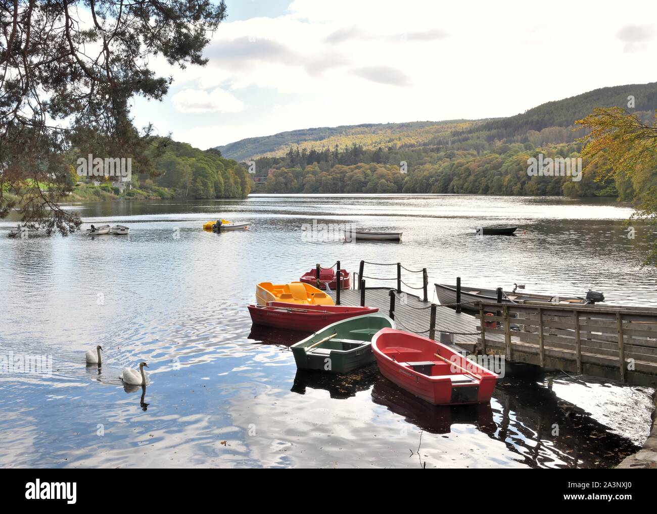 The view of the river Tummel from the Pitlochry Boating Station & Adventure Hire in Scotland, UK, Europe Stock Photo