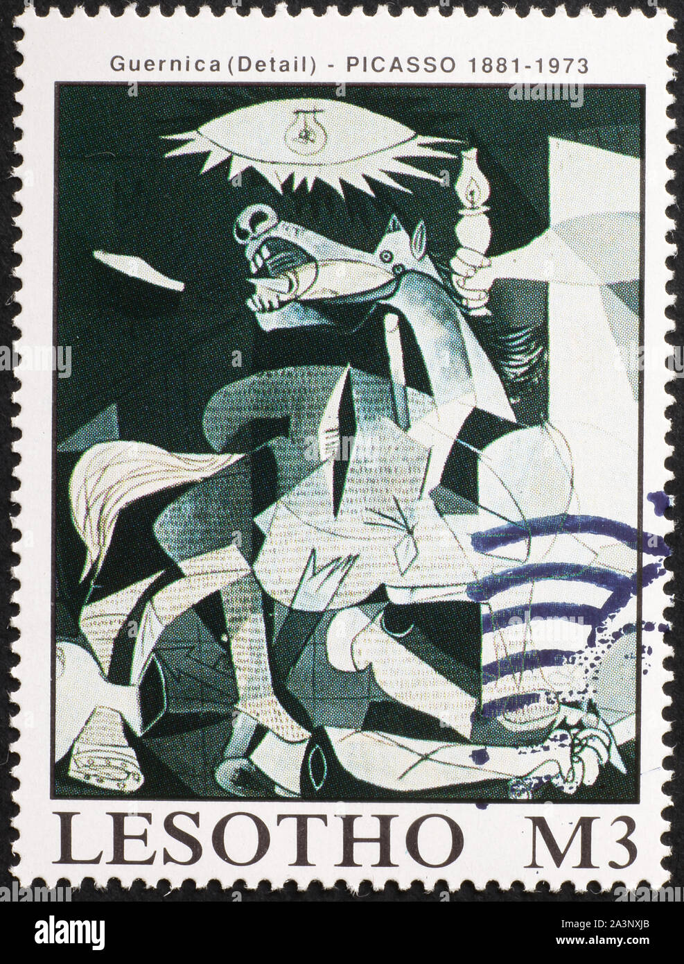 Detail from painting Guernica by Picasso on stamp Stock Photo