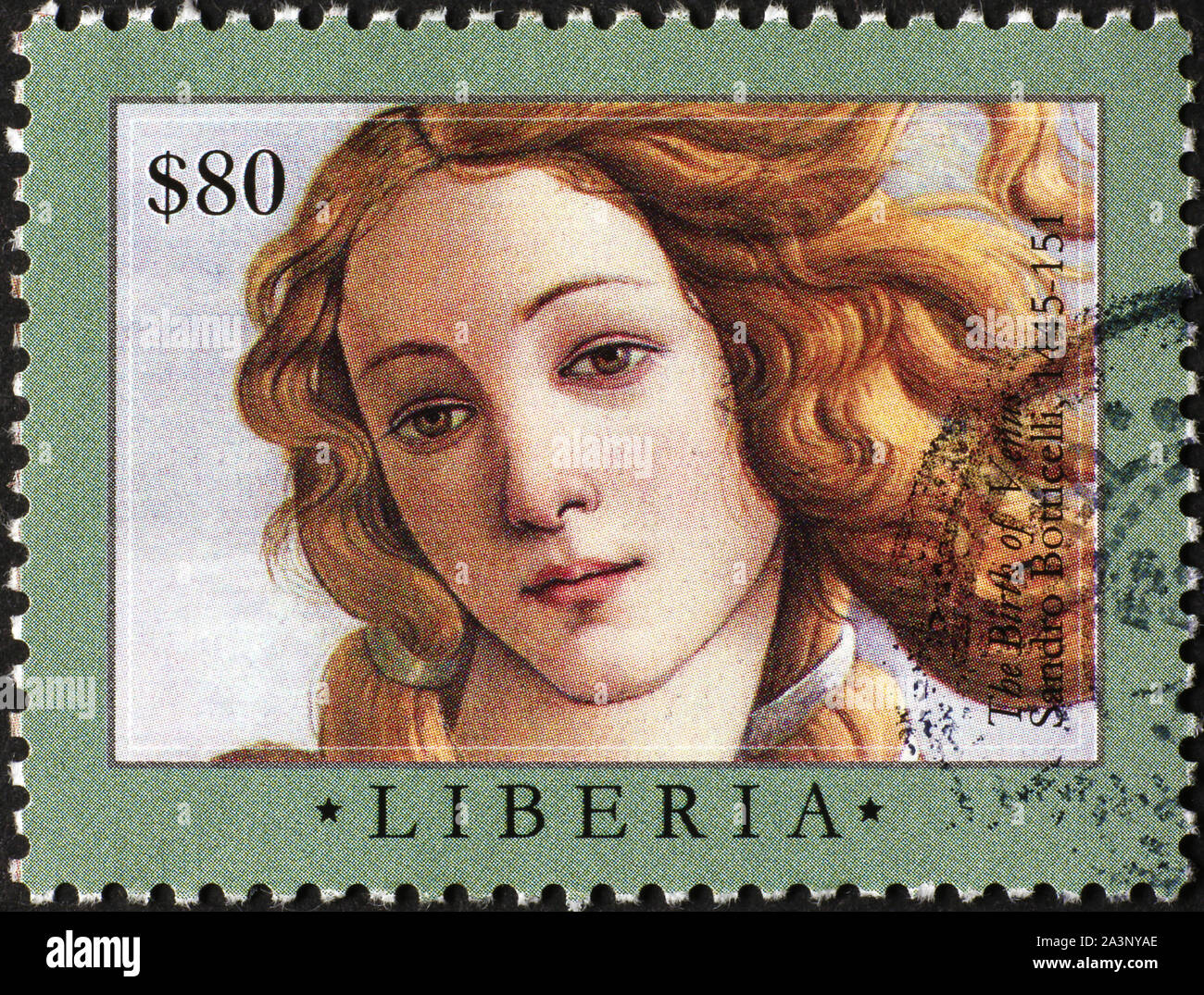 Portrait of Venus by Botticelli on postage stamp Stock Photo