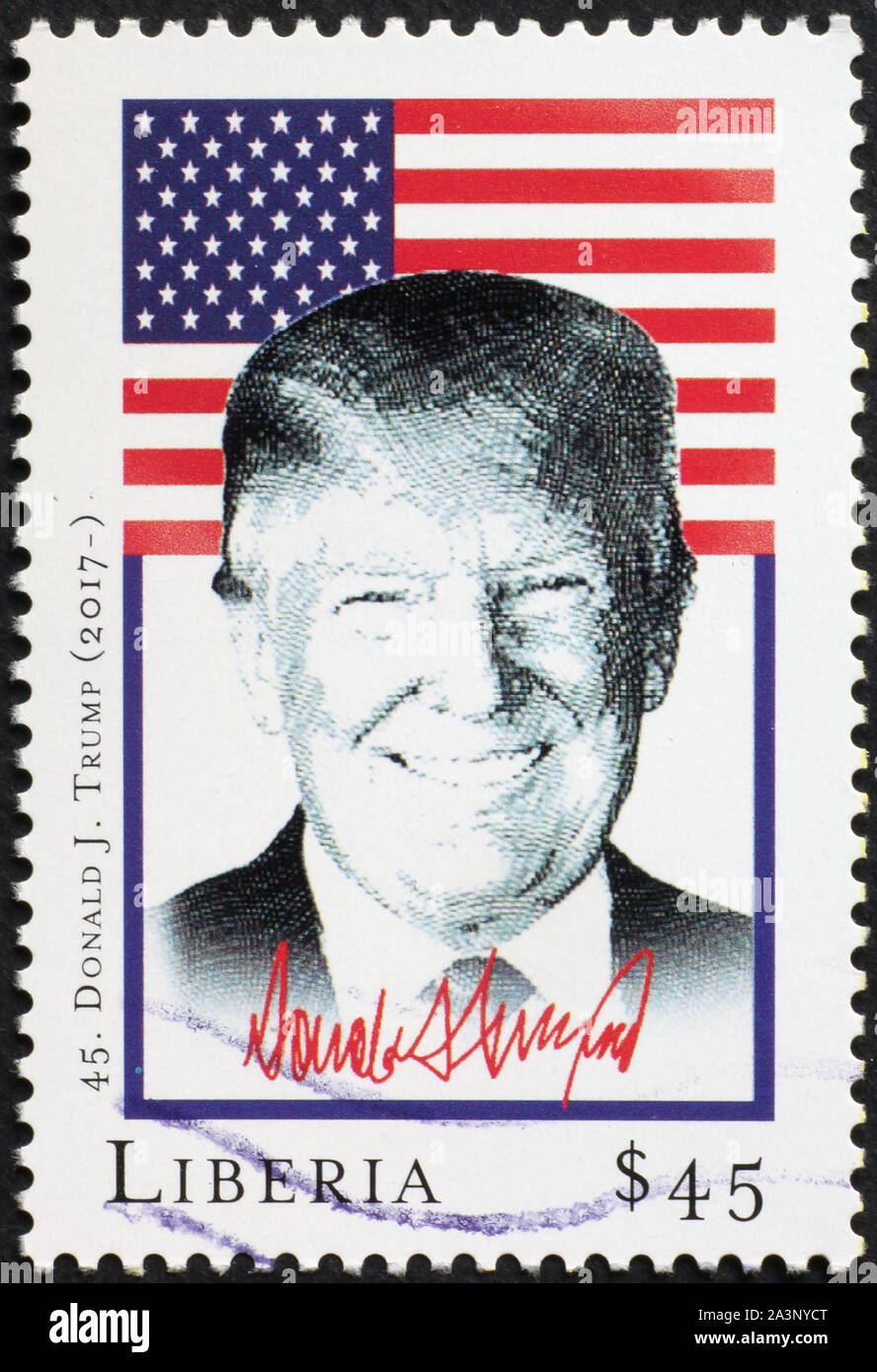 President Donald Trump and flag on postage stamp Stock Photo