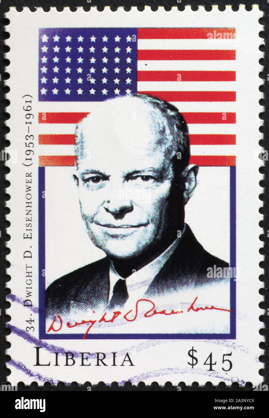 President Dwight Eisenhower and flag on postage stamp Stock Photo Alamy