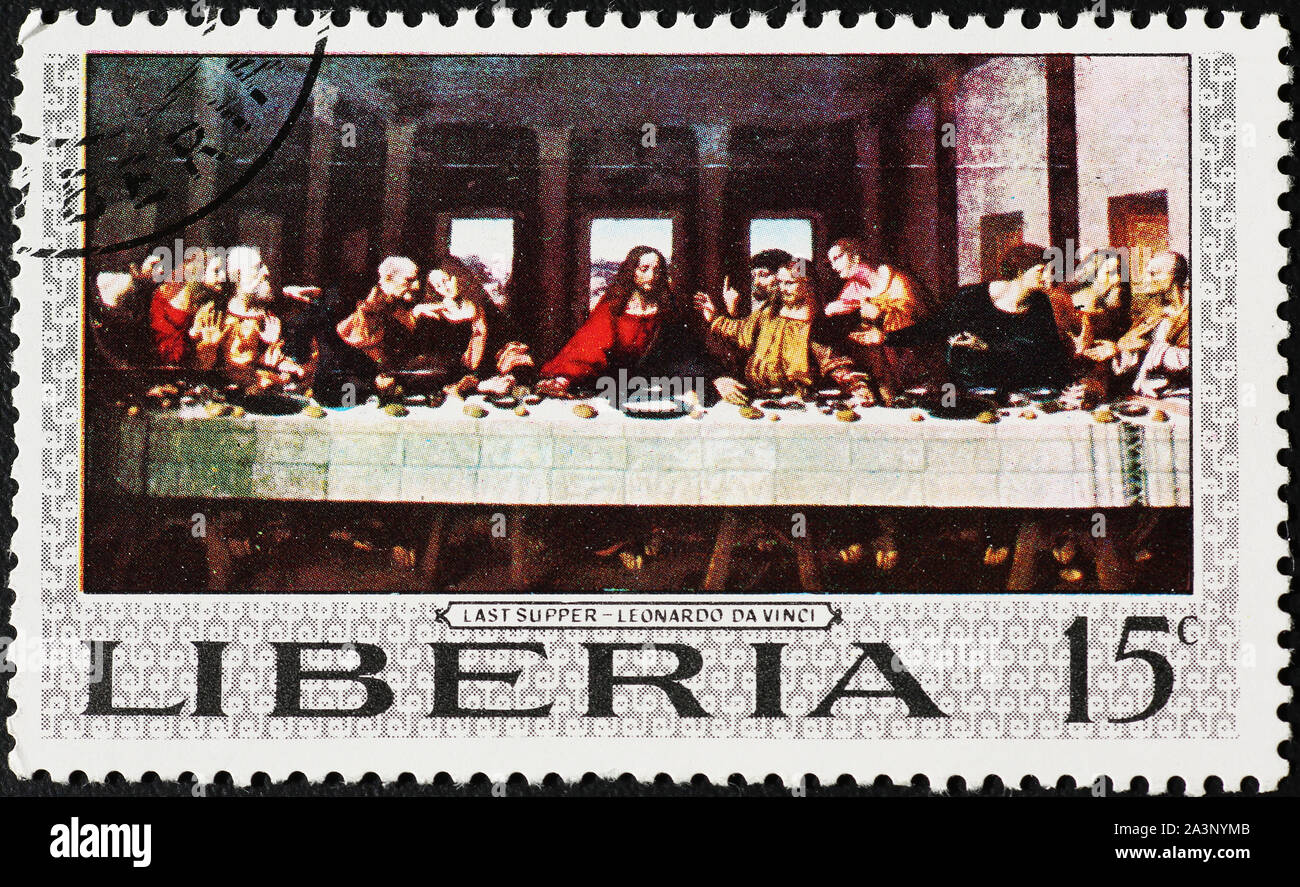 The last supper by Leonardo on stamp Stock Photo