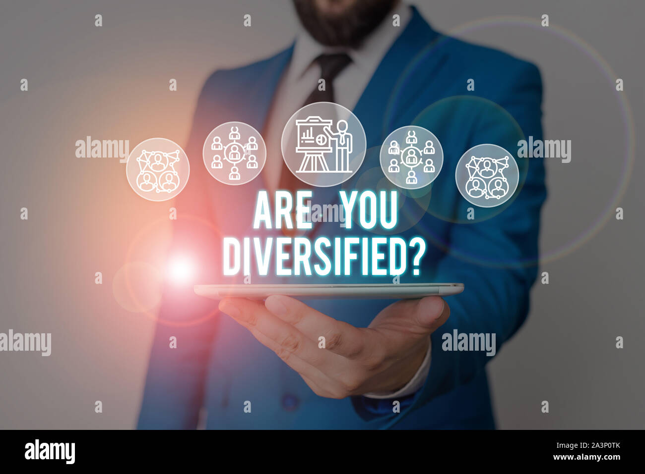 Handwriting text writing Are You Diversified Question. Conceptual photo someone who is Different Mixed Multi Faceted Male human wear formal work suit Stock Photo