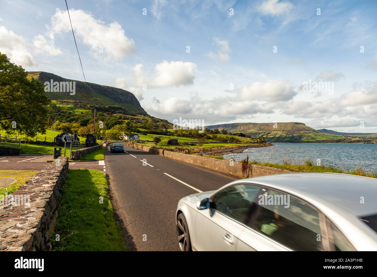 Antrim Coast Road at Ardclinis Church between Carnlough and Waterfoot