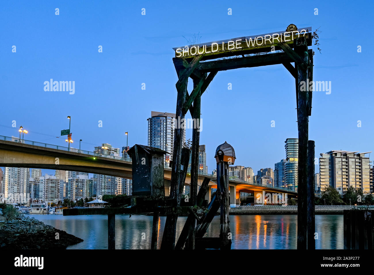 Public art installation by artist Justin Langlois, False Creek, Vancouver, British Columbia, Canada Stock Photo