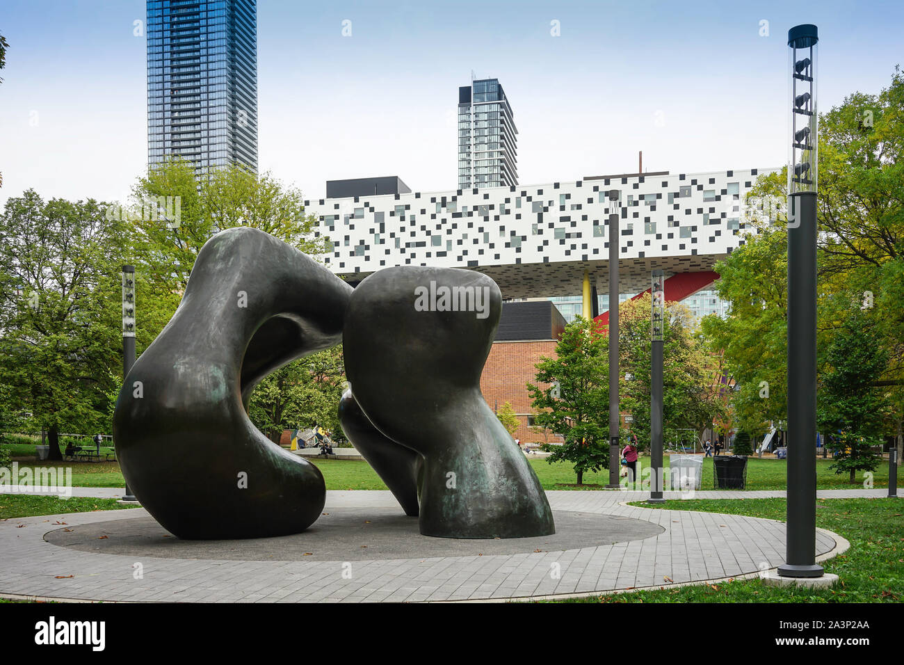 Henry Moore Sculptor ' Two Large Forms' in the in the Grange Park of the Art Gallery of Ontario in Toronto, Ontario, Canada Stock Photo