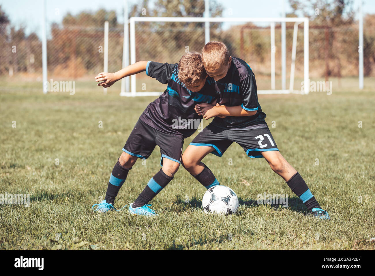 Kids Soccer Football Young Children Players Training On Soccer Field Stock Photo Alamy