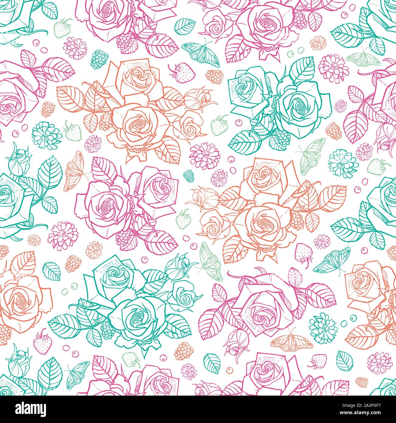 Vector white roses and berries seamless pattern. Perfect for fabric, scrapbooking and wallpaper projects. Stock Vector