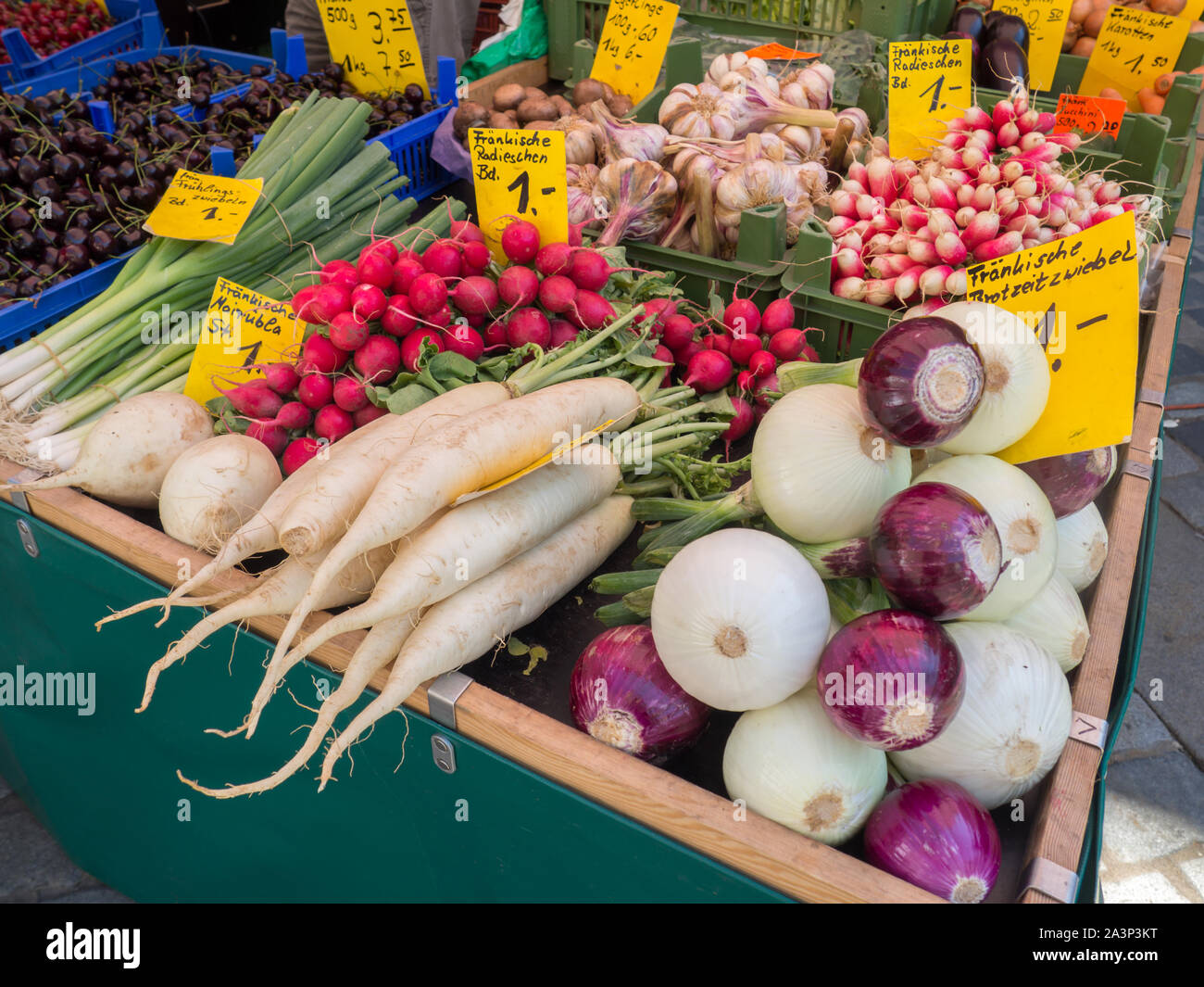 Selection of organic vegetables at the weekly market Stock Photo
