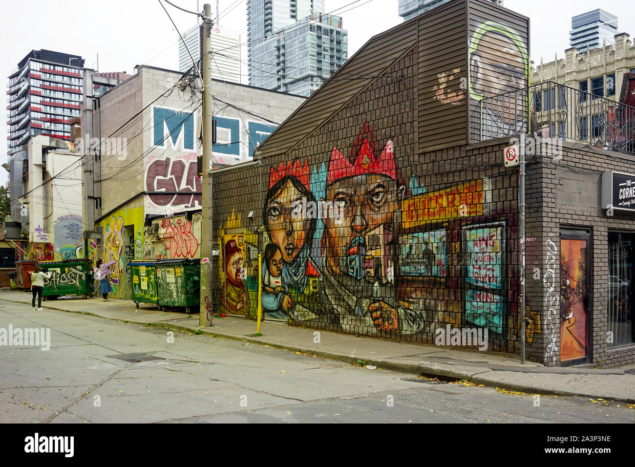 Wall murals on King street in Toronto City, Downtown in Ontario, Canada, North America Stock