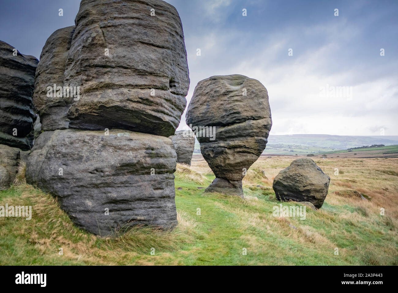 Bridestone Rocks The Bridestones, Gritstone rock formations near Todmorden, West ...