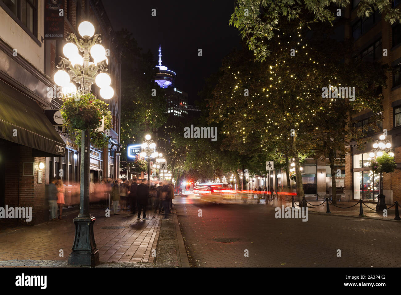 VANCOUVER, BC, CANADA - SEPT 1, 2019: Water Street in Vancouver's Gastown on a busy Friday night. Stock Photo