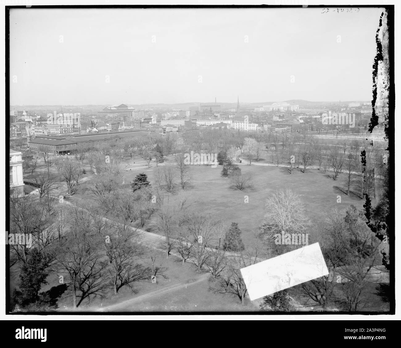 [Washington from Smithsonian Institute (Institution) castle, Washington, D.C.] English: view of the Washington Monument from the Smithsonian Castle Building. Stock Photo