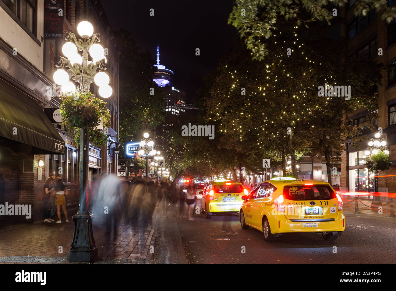VANCOUVER, BC, CANADA - SEPT 1, 2019: Water Street in Vancouver's Gastown on a busy Friday night. Stock Photo