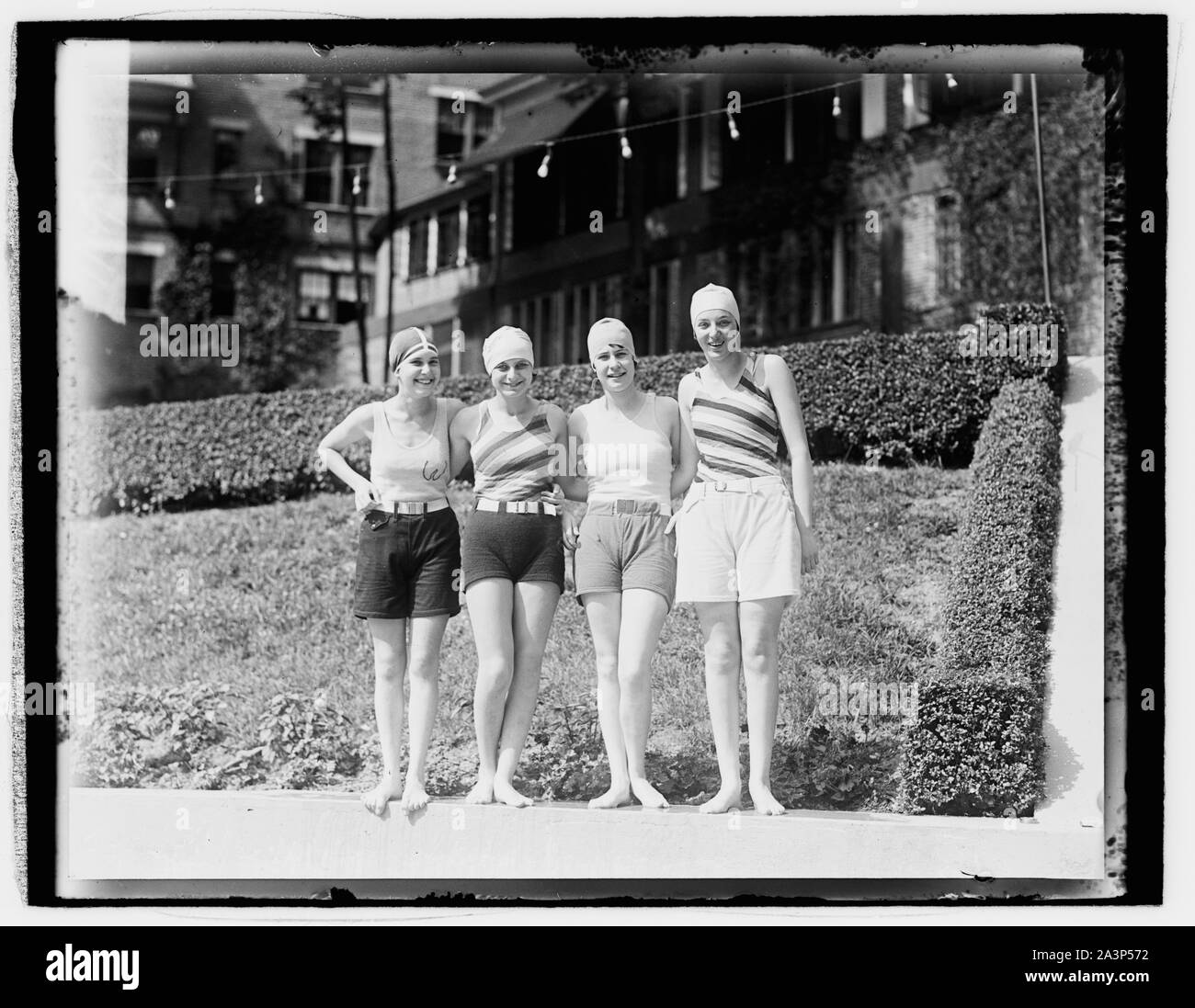 Snapped at Wardman Pool, Left to right: Hermine Wittgenstein, Lillian Kahn, Mayone Blumefeld, Rosalie Weinberg,] 7/14/1927 Stock Photo