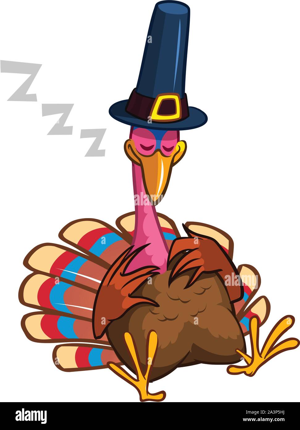 Thanksgiving cartoon turkey character sleeping. Isolated vector