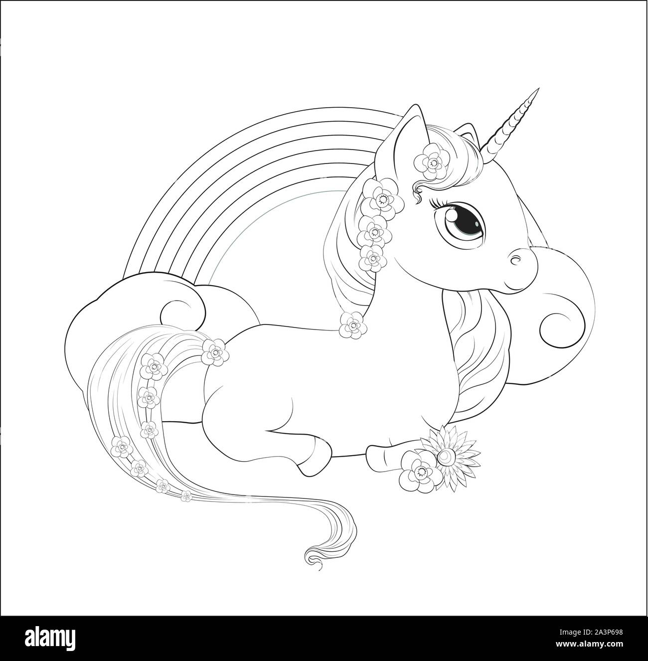 Coloring book, Magic unicorn and rainbow The picture in hand ...