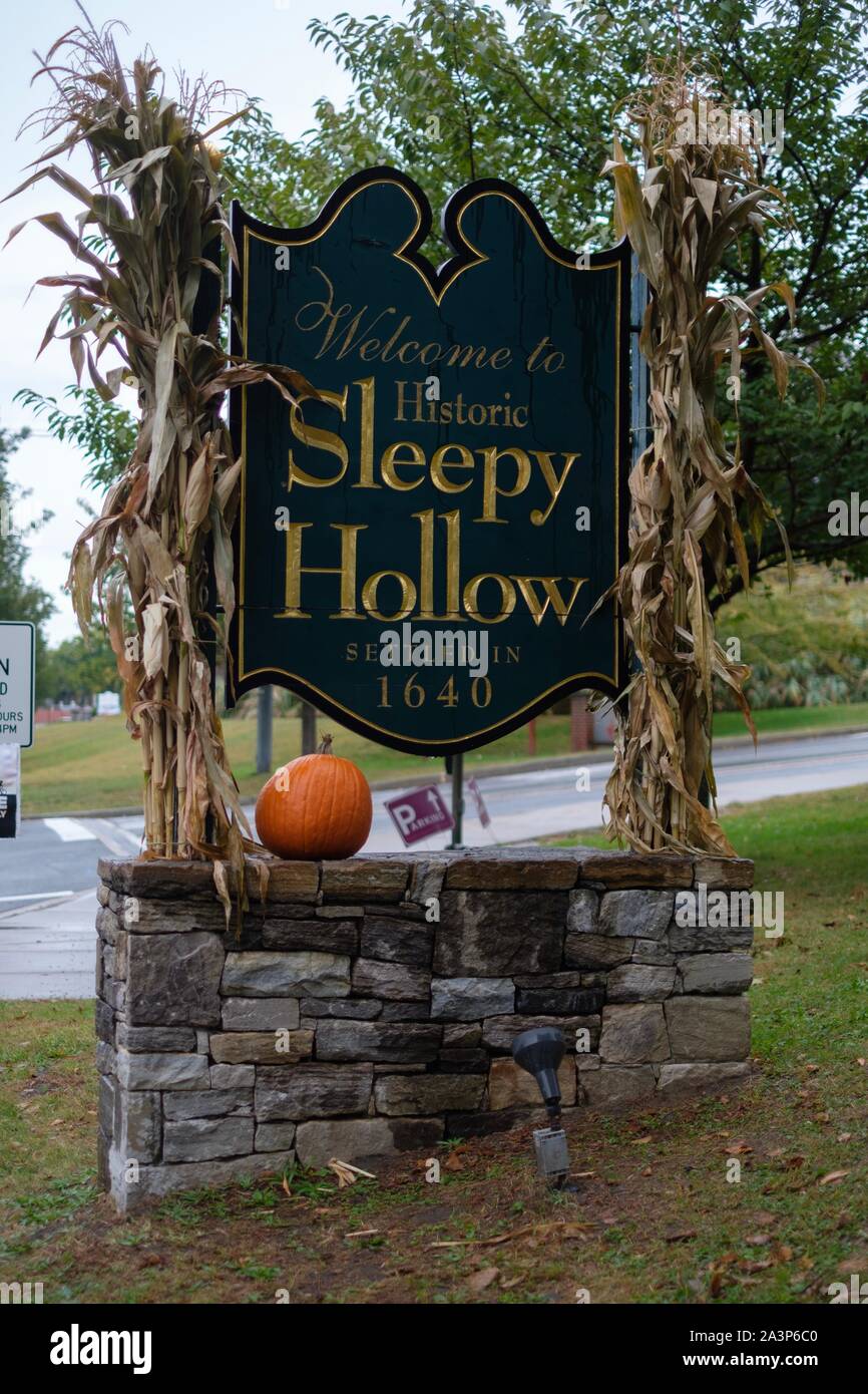 to Sleepy Hollow sign in Sleepy Hollow, New York. A Halloween