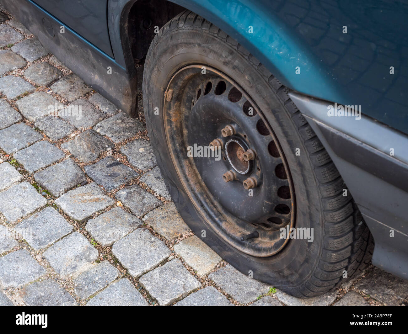 Flat tires on the car Stock Photo Alamy